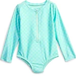 NWT Gap Toddler Long Sleeve Teal Checker One Piece